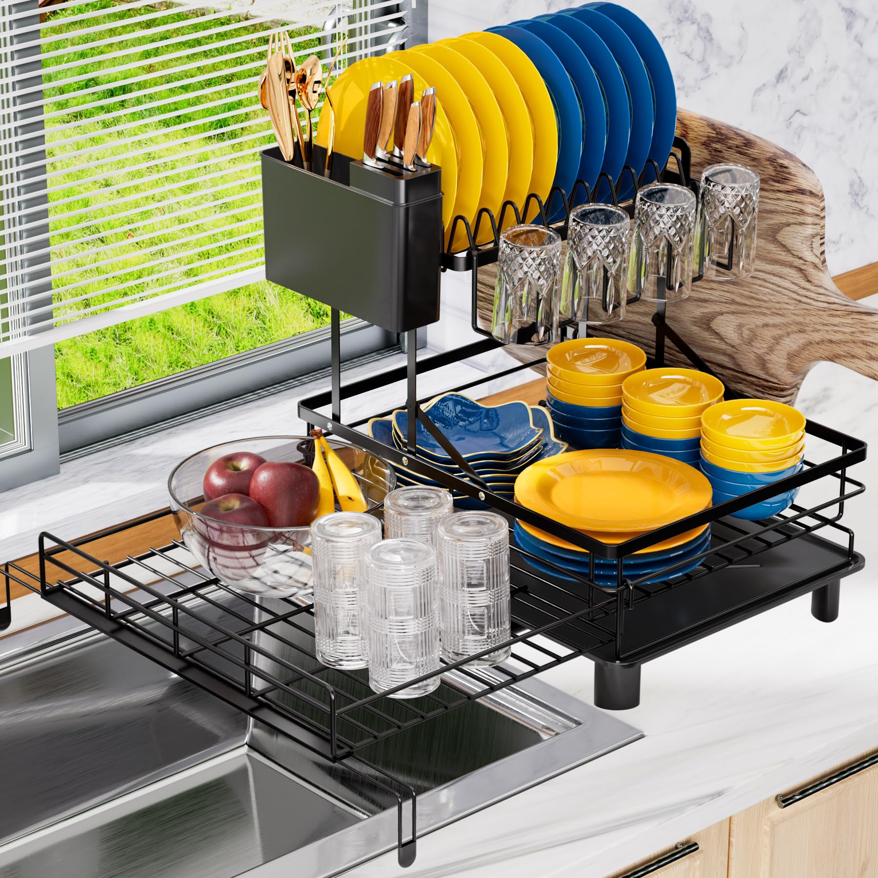 YEYPOP front view of two-tier rack showing organized drying