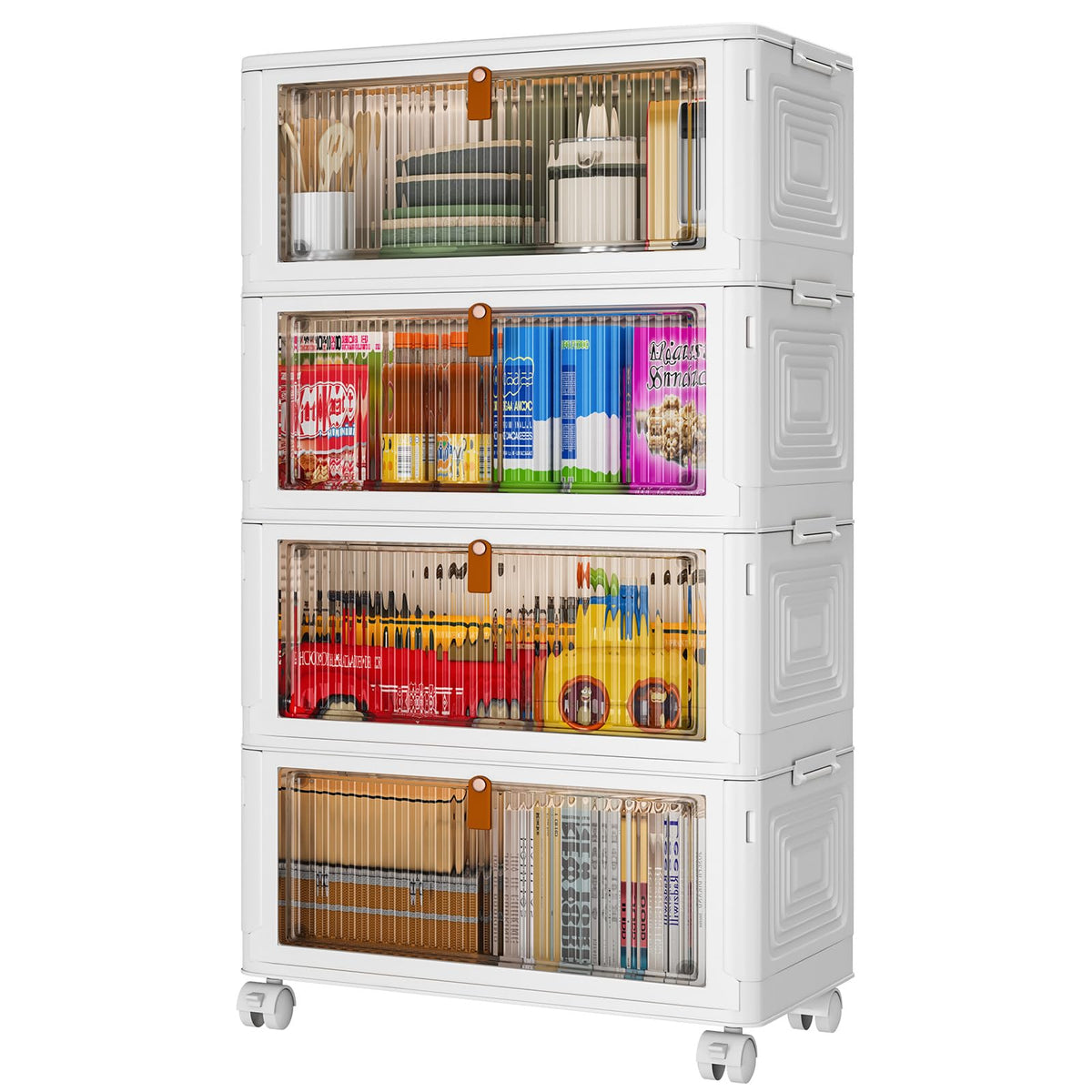 YFXCVSL front view of stacked bins showing compact organization and tidy storage