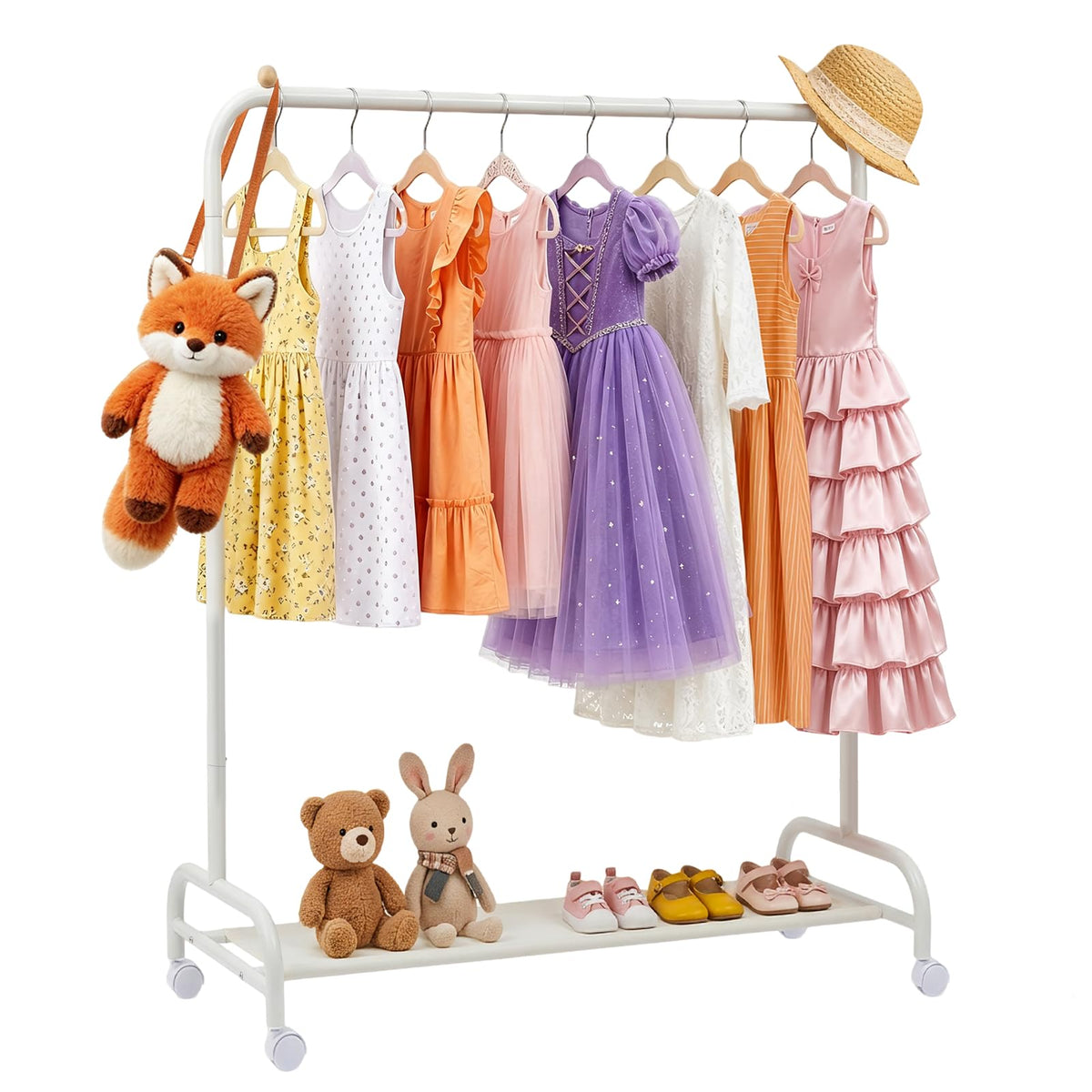 YGJT front view of kids clothing rack shows tidy display and easy access