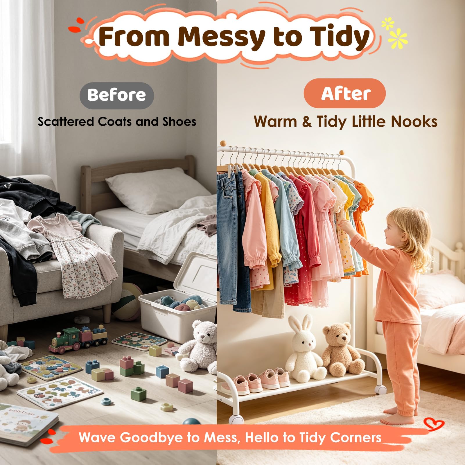 YGJT rack in playroom setting encourages independent dress-up play