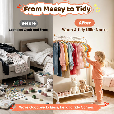 YGJT rack in playroom setting encourages independent dress-up play
