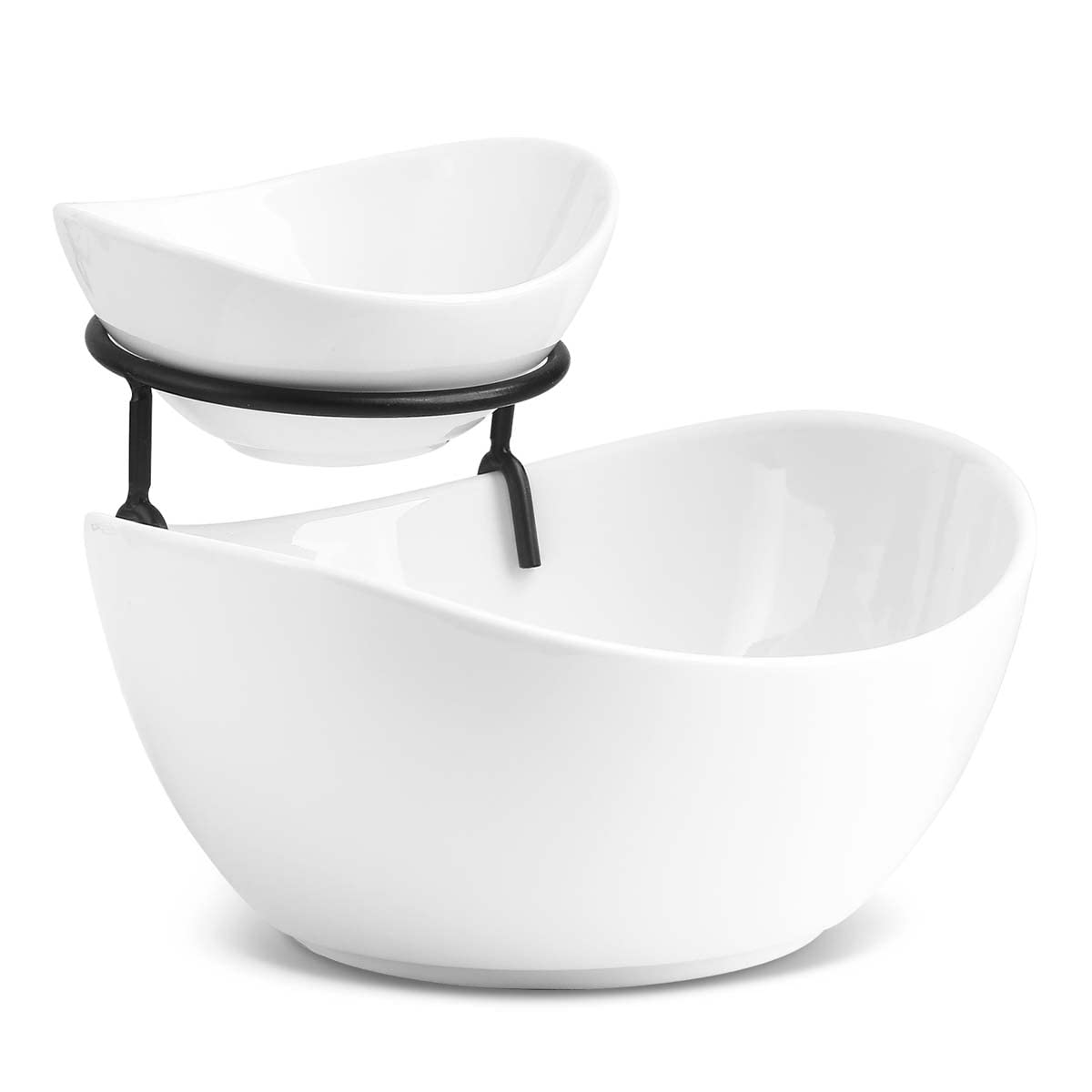 YHOSSEUN front view of porcelain chip and dip set showcasing elegant stand