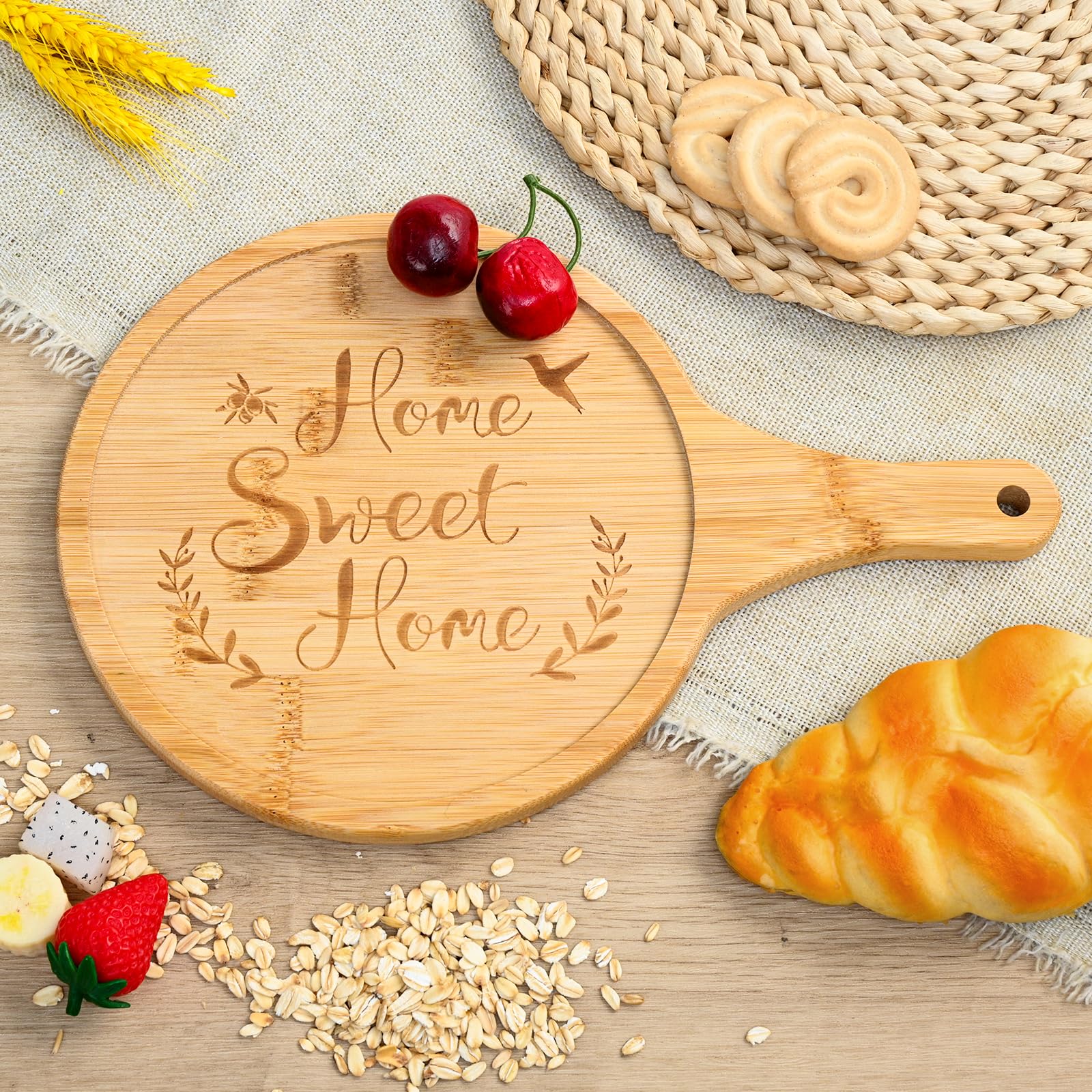 YHRJWN bamboo serving board texture close-up, natural grain for elegant serving