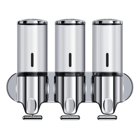 YIAOZ front view wall-mounted dispenser showing tidy shower organization