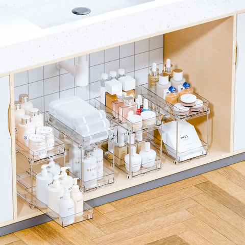 Yieach front view of clear organizer showing compact storage benefit