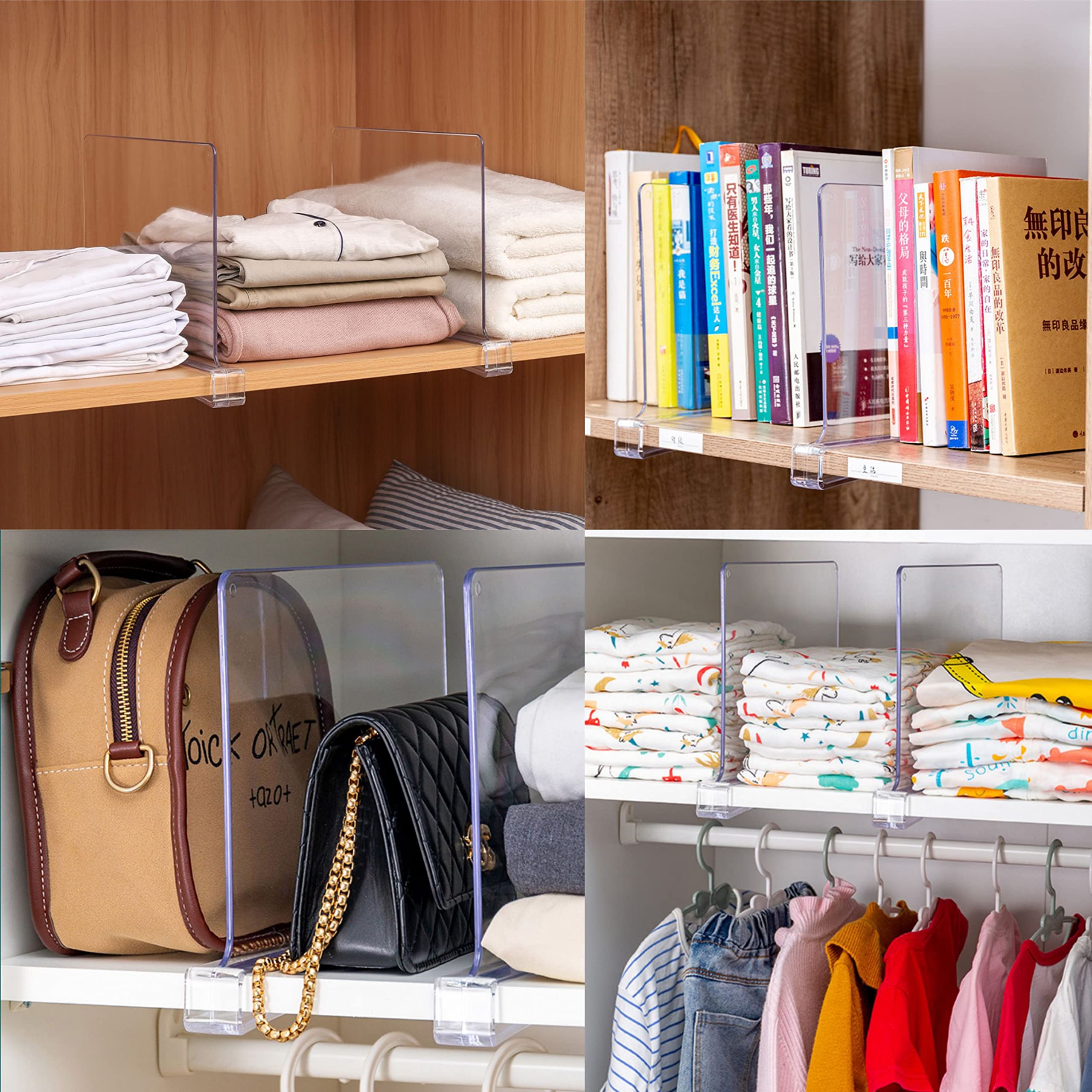 Yieach organized closet shelf with stacked sweaters separated for quick access benefit