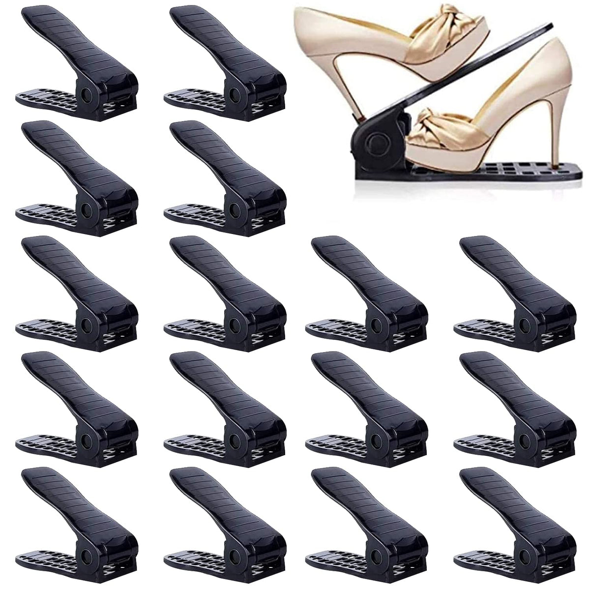 YIHATA 16-pack front view showing organized stacked shoes and improved storage