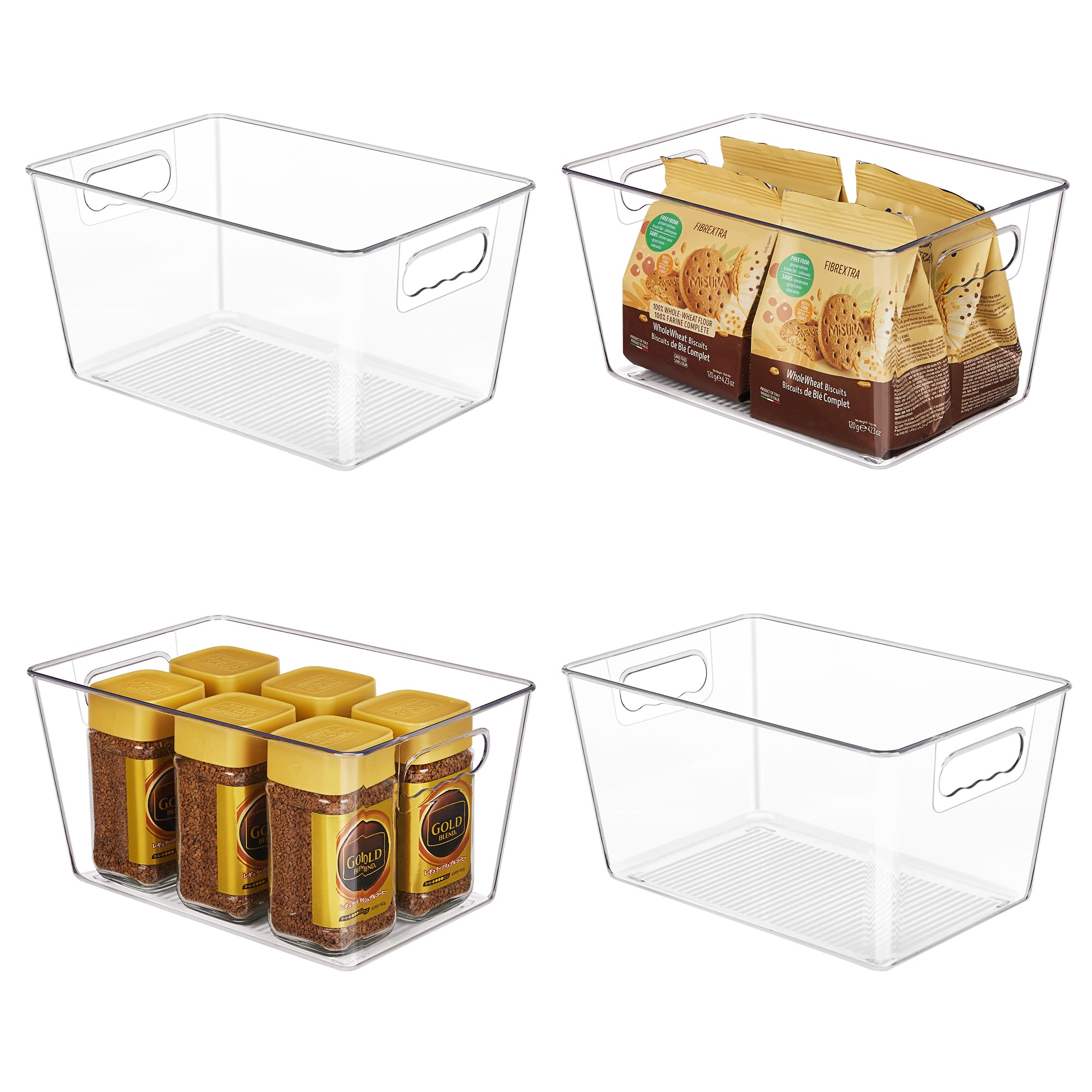 YIHONG front view of four clear organizer bins showing neat stacked storage benefit