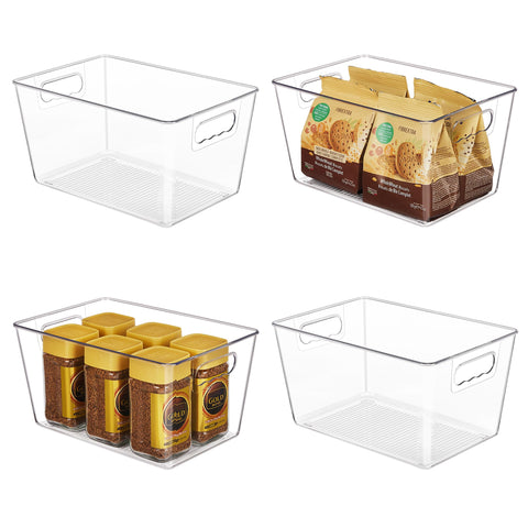 YIHONG front view of four clear organizer bins showing neat stacked storage benefit