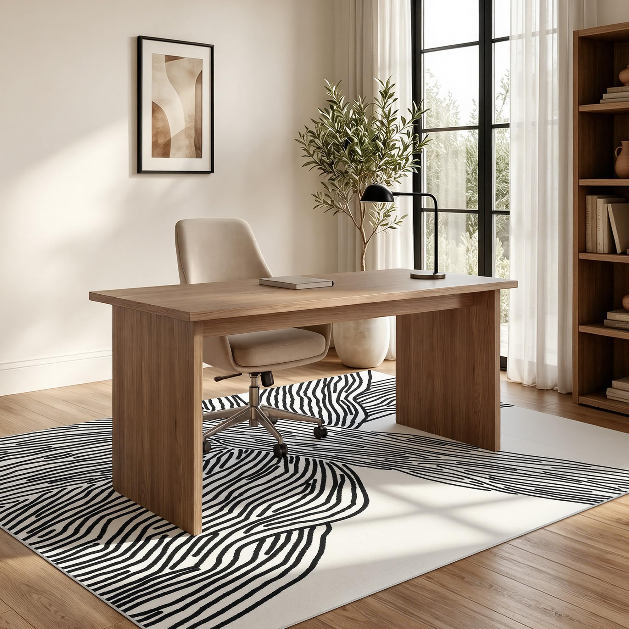 YIHOUSE rug styled under dining table displaying easy-clean and visual anchor