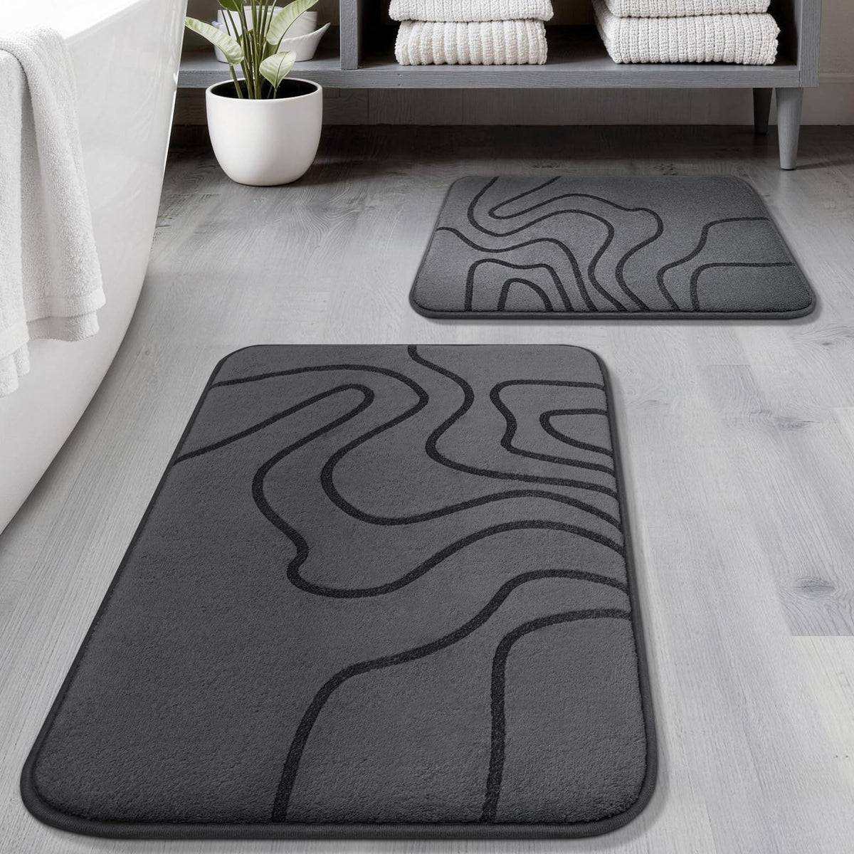 YIHOUSE front view two-piece dark grey set showing plush look and coverage