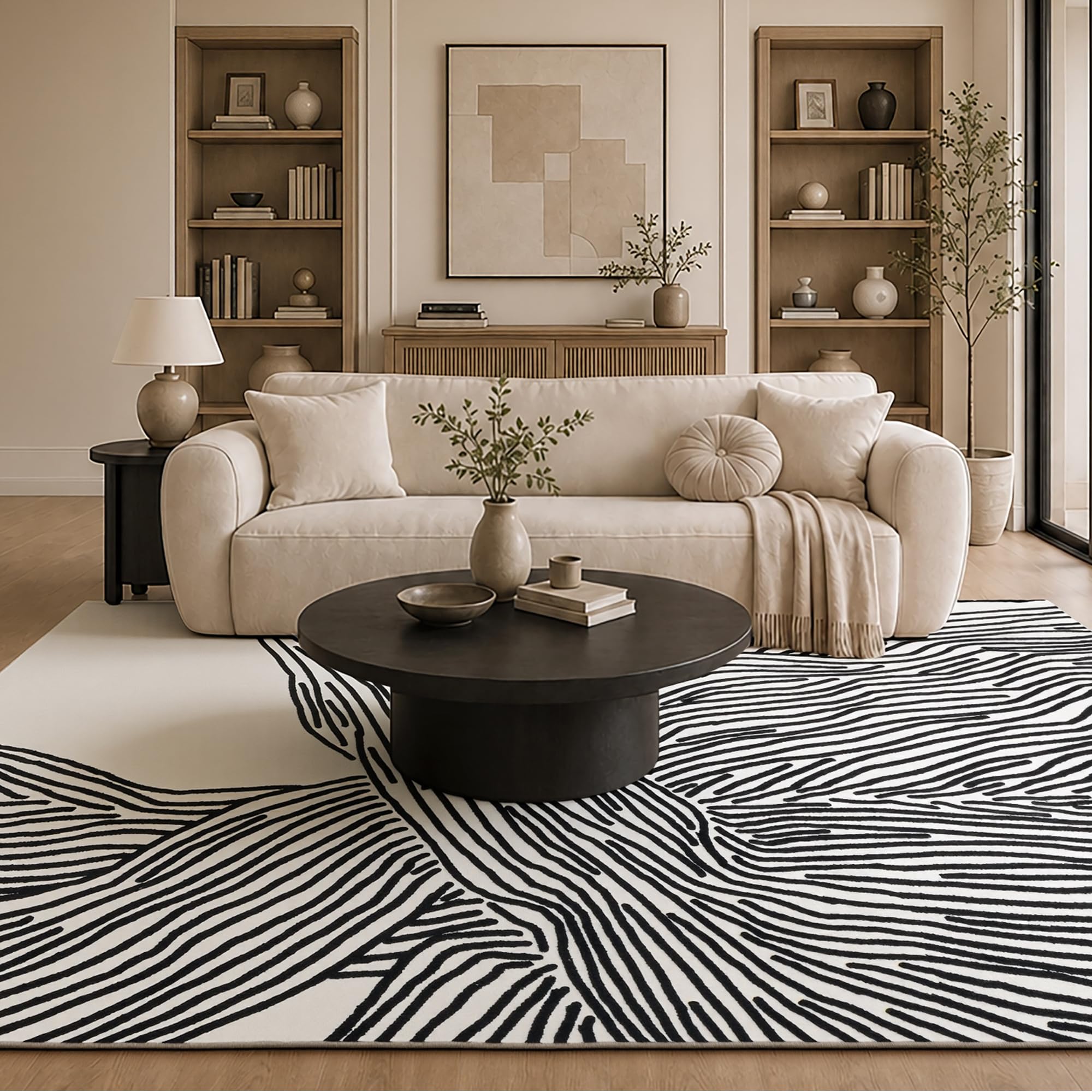 YIHOUSE front view showing full 8x10 abstract rug and bold pattern benefit: modern focal point