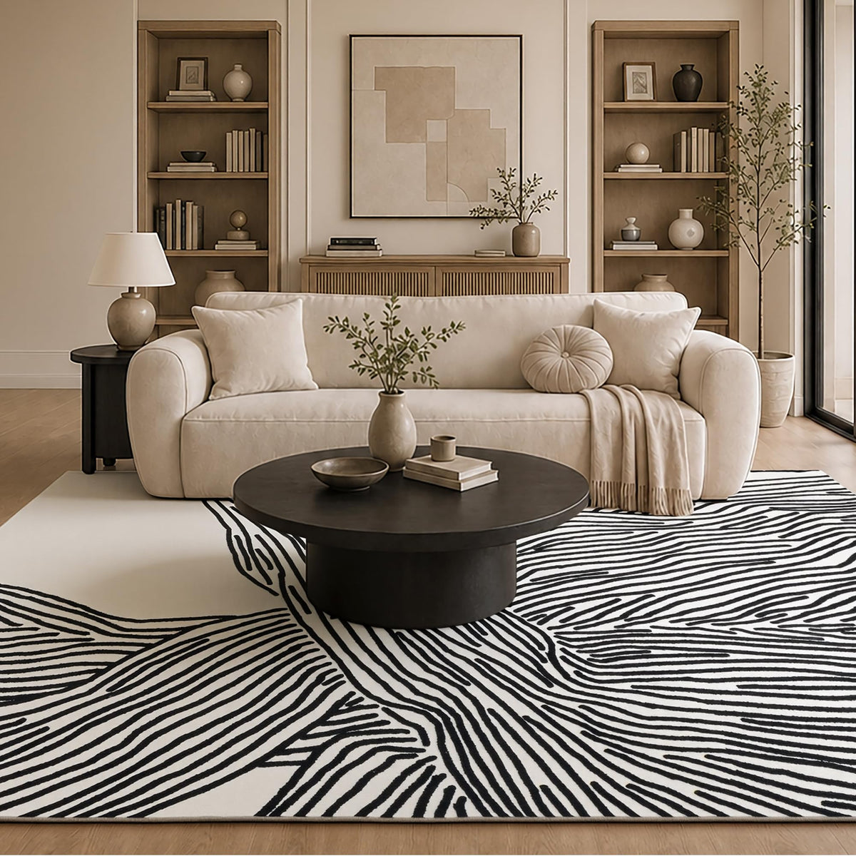 YIHOUSE front view showing full 8x10 abstract rug and bold pattern benefit: modern focal point