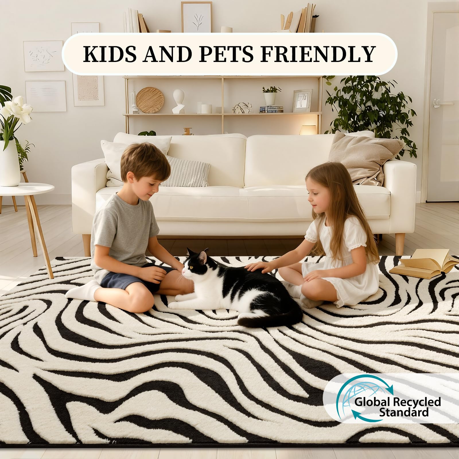 YIHOUSE rug styled in living room adding modern contrast and cohesion