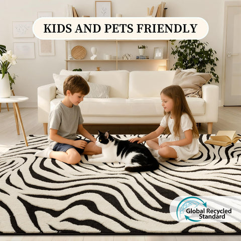 YIHOUSE rug styled in living room adding modern contrast and cohesion