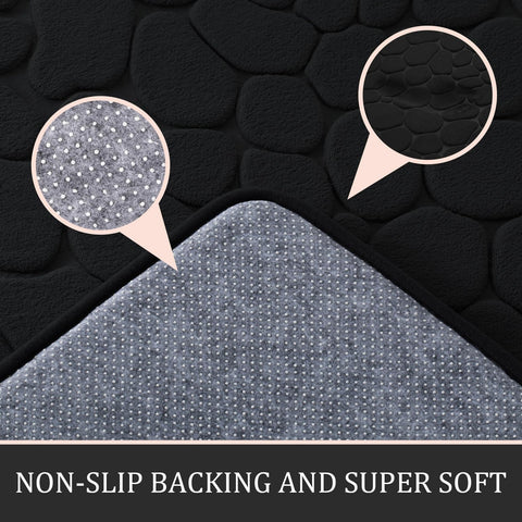 YIHOUSE large 20x46 black bath rug flat-lay demonstrating coverage and sleek finish