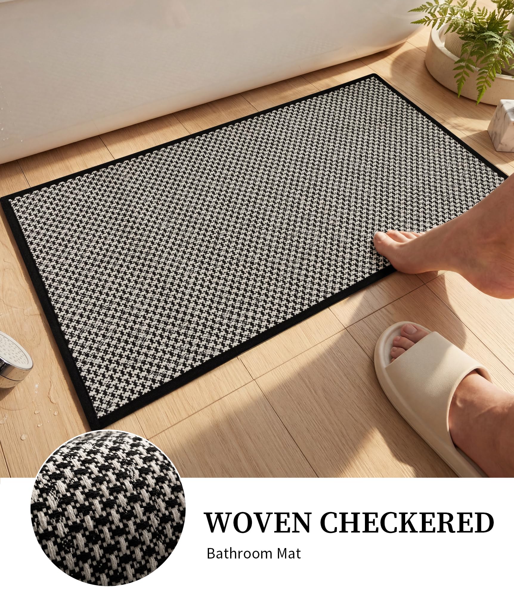 YIHOUSE non-slip rubber backing detail showing grip benefit on wet floors