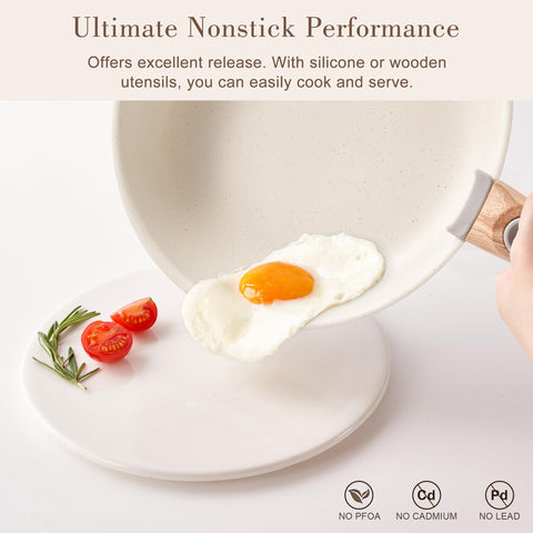 YIIFEEO pans beside a dinner plate showing scale and portability advantage