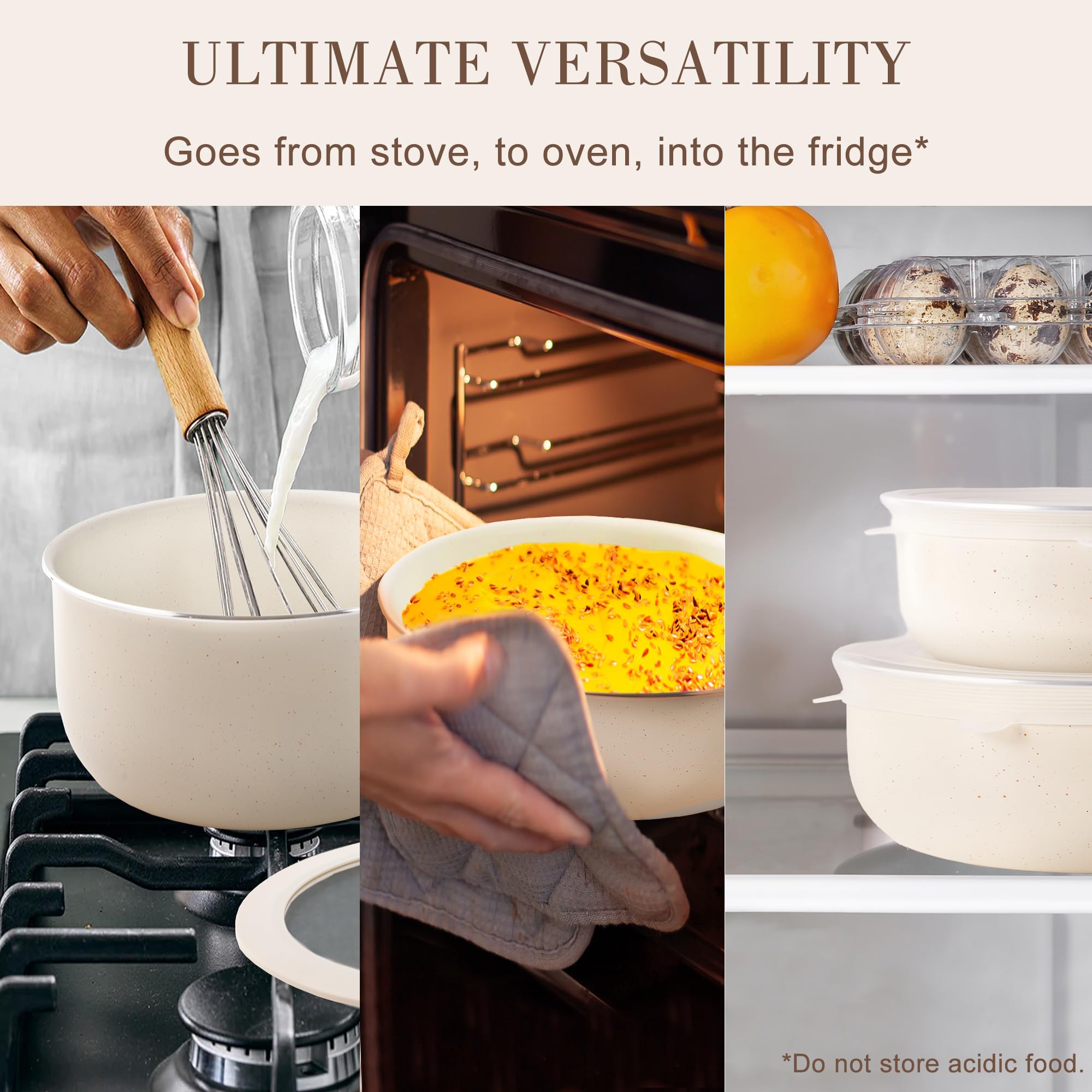 YIIFEEO stacked pans nested to save space in a cabinet, ideal for small kitchens