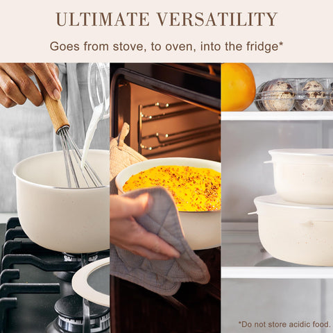 YIIFEEO stacked pans nested to save space in a cabinet, ideal for small kitchens