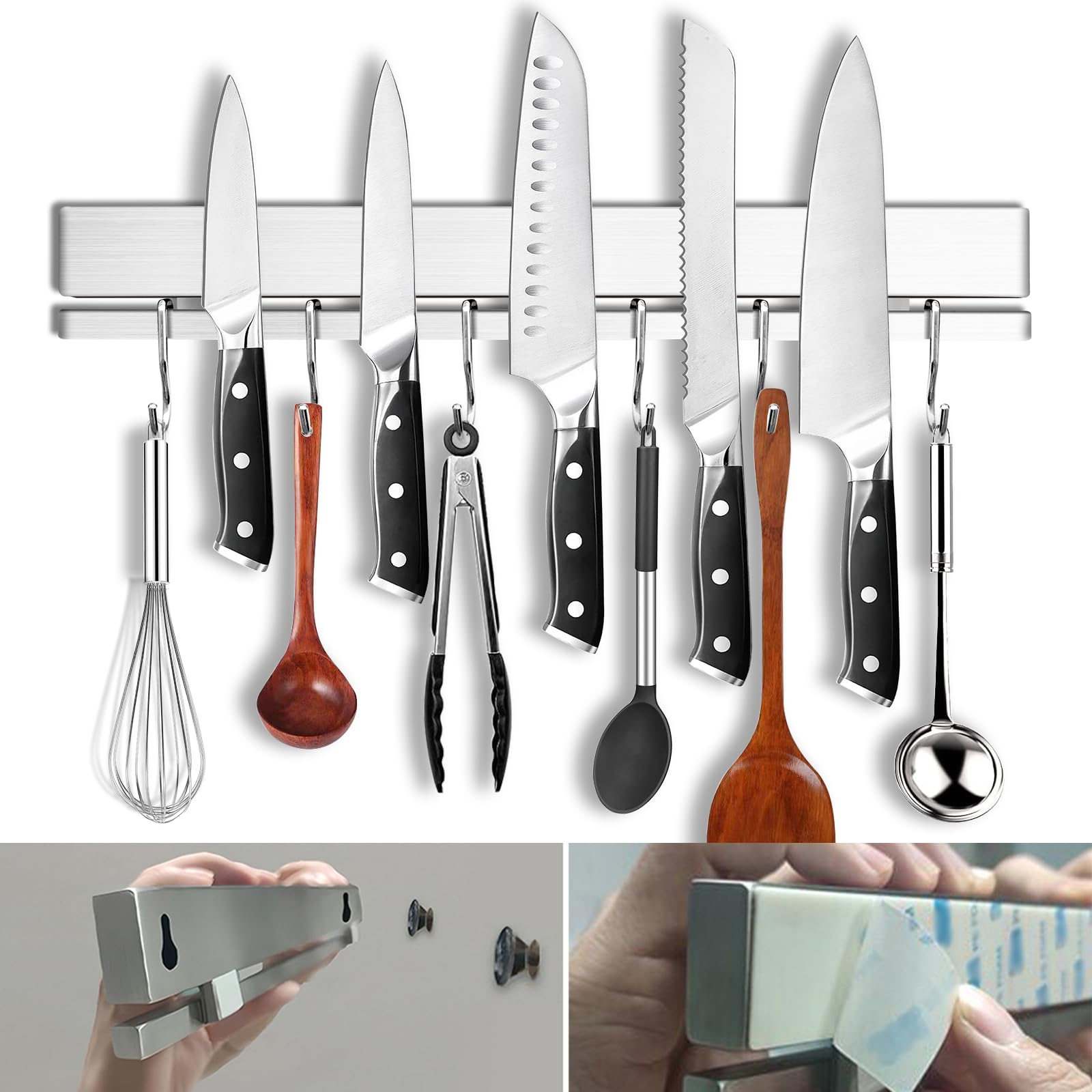 YIIYIIN front view of 17 inch magnetic knife strip showing sleek storage benefit