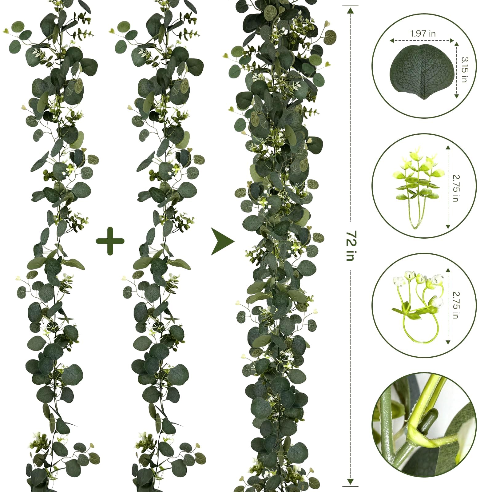 YIJXPOIN closeup of silk eucalyptus leaves showing realistic texture and natural depth benefit