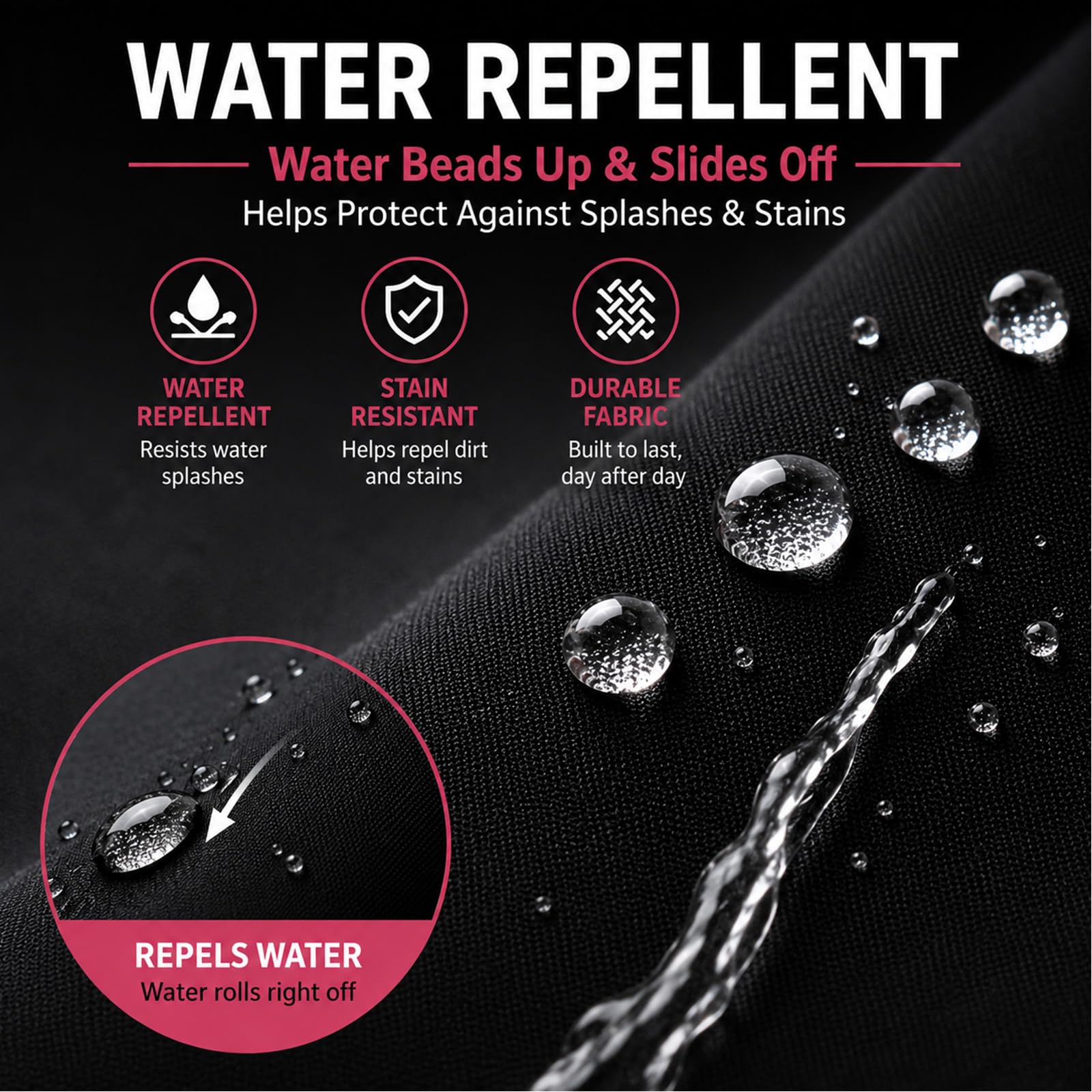 YIKA fabric texture showing water-resistant finish for spill protection benefit