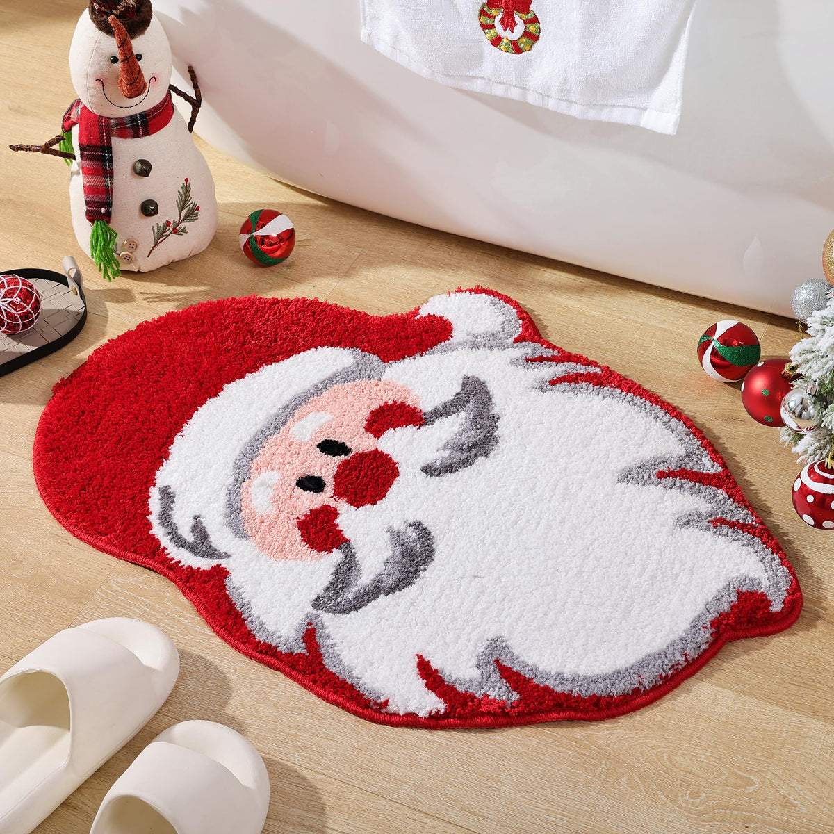 YIKUSH front view Santa mat showing festive design and cozy cushion