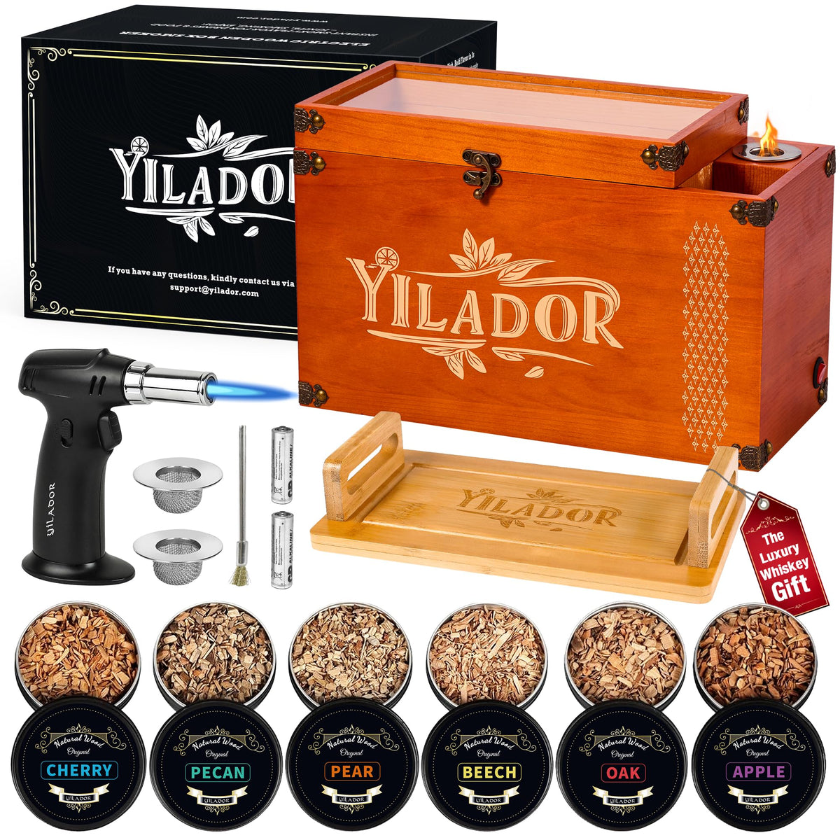 Yilador pine wooden box front view showing elegant gift presentation and premium look
