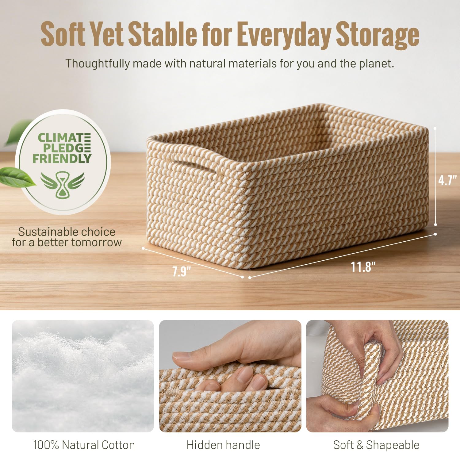 Yilobi basket styled on a shelf showing tidy storage and visual warmth benefit