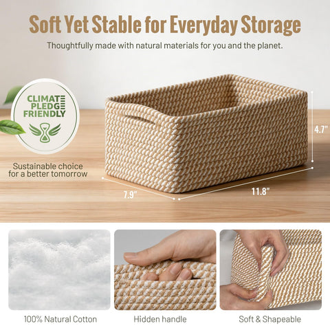 Yilobi basket styled on a shelf showing tidy storage and visual warmth benefit