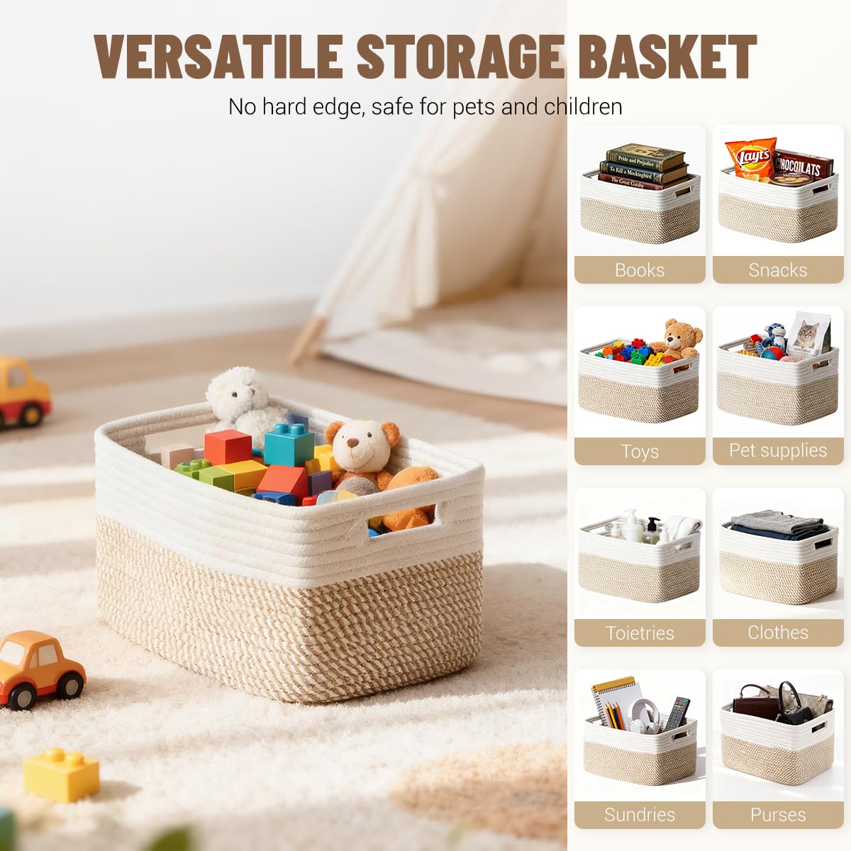 Yilobi baskets styled on a shelf adding warm texture to home decor