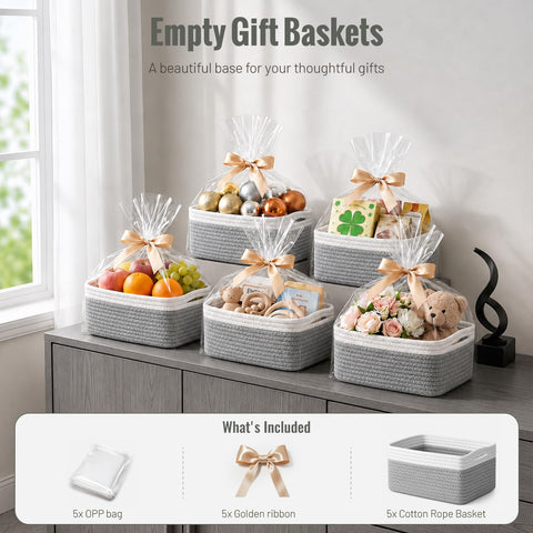 Yilobi basket next to a hand to show scale and compact size for shelves and countertops