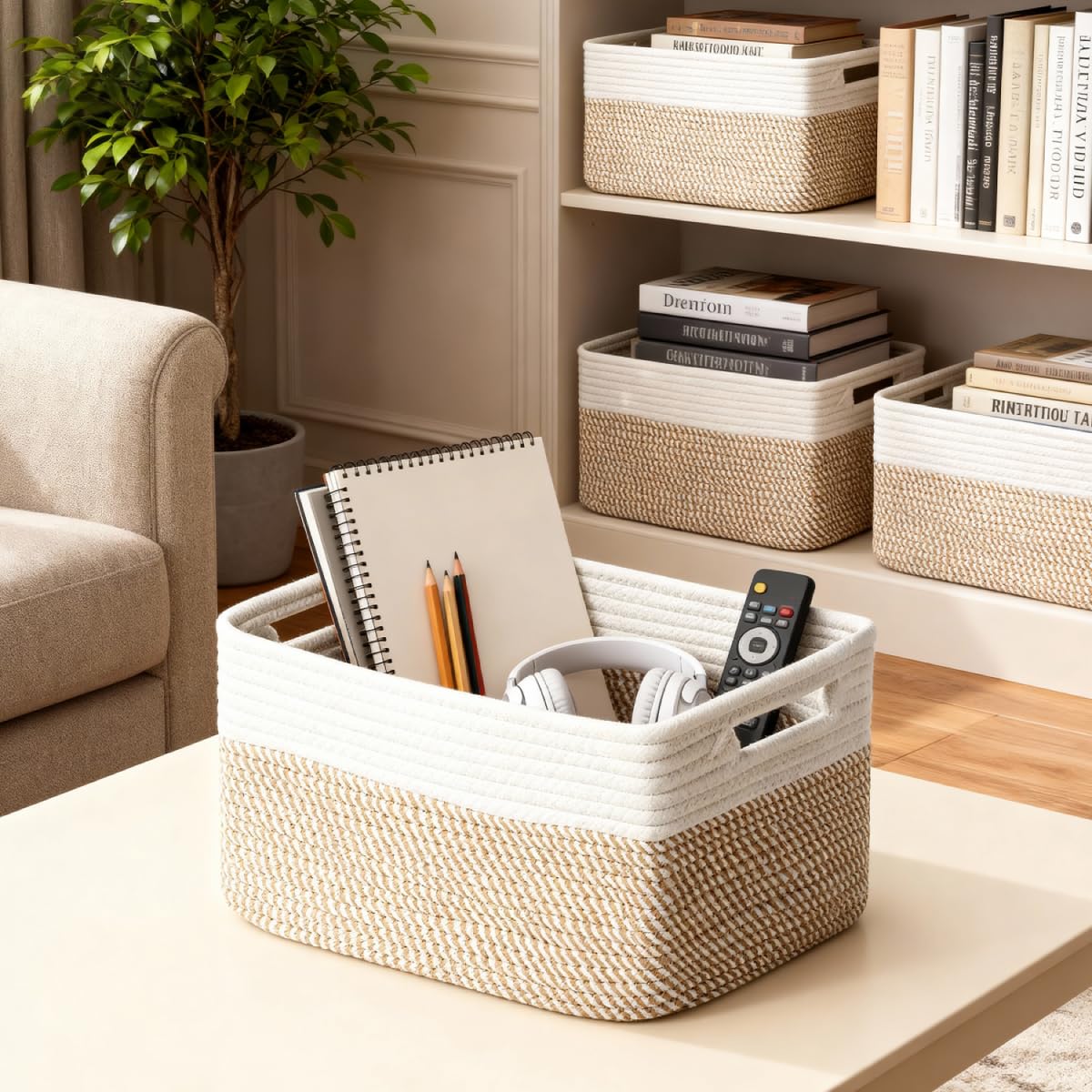 Yilobi nested baskets stacked flat for compact off-season storage