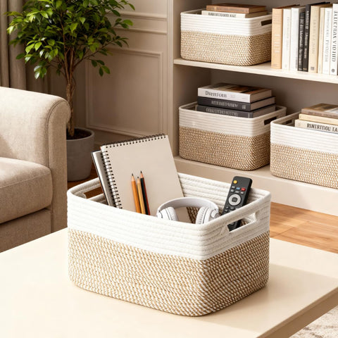 Yilobi nested baskets stacked flat for compact off-season storage