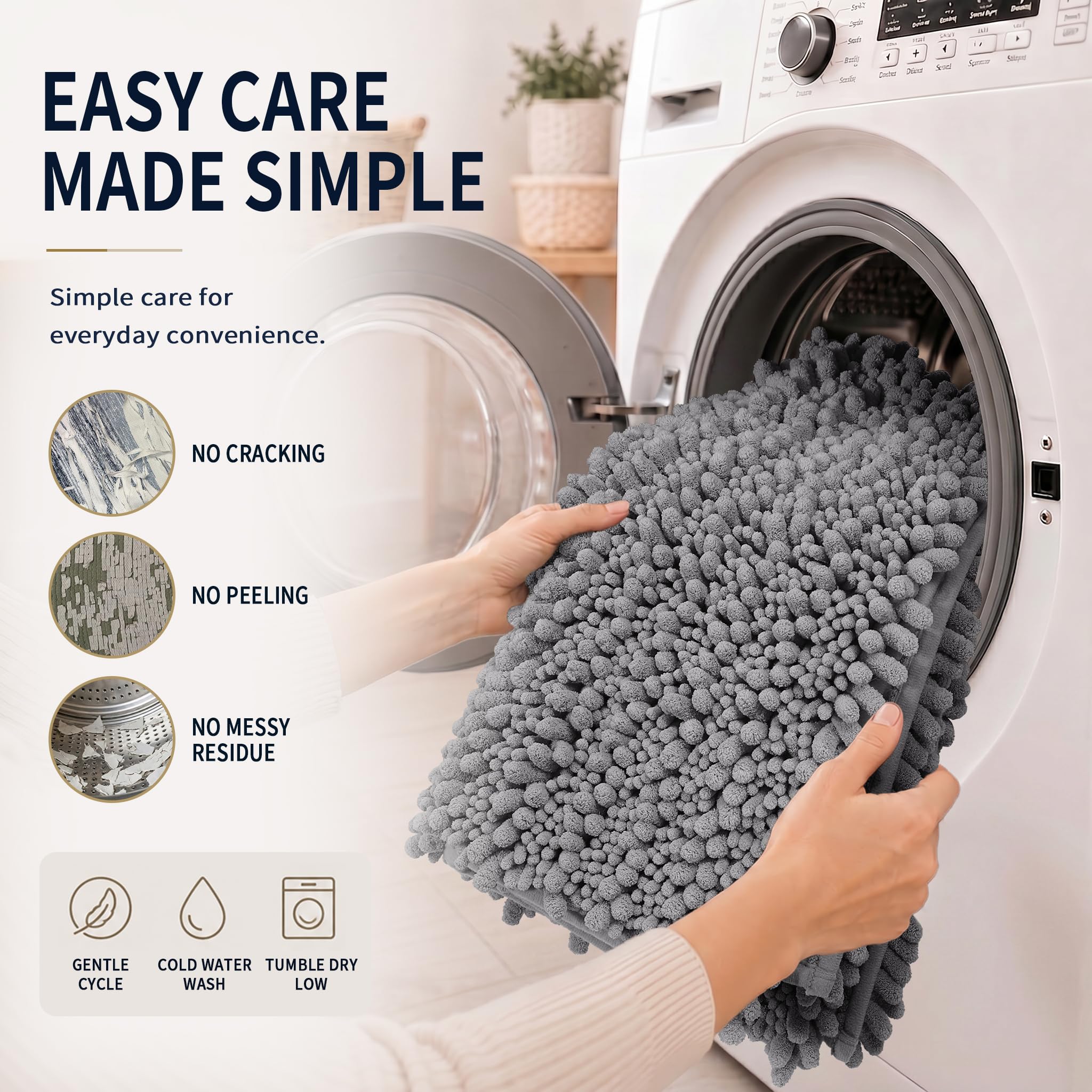 Yimobra care label indicating machine-washable construction for easy maintenance