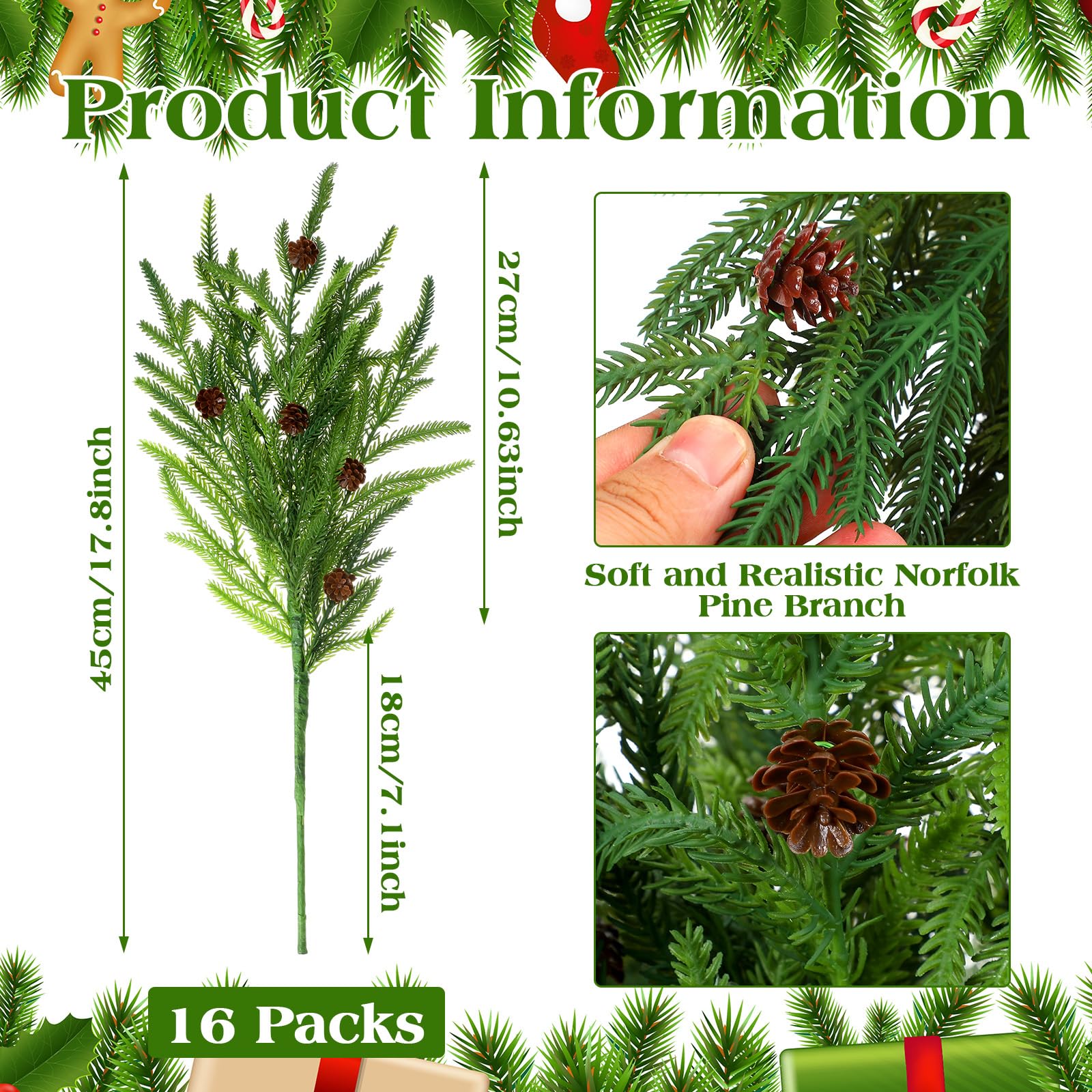 Yinder close-up of realistic PE needles and pine cone detail for natural appearance