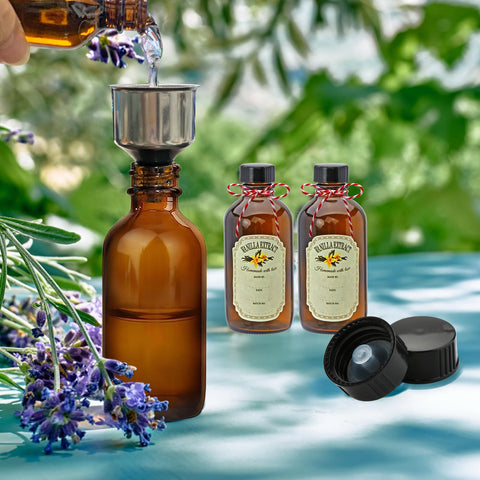 YINGERHUAN bottle being filled with a small funnel for mess-free refills and accuracy