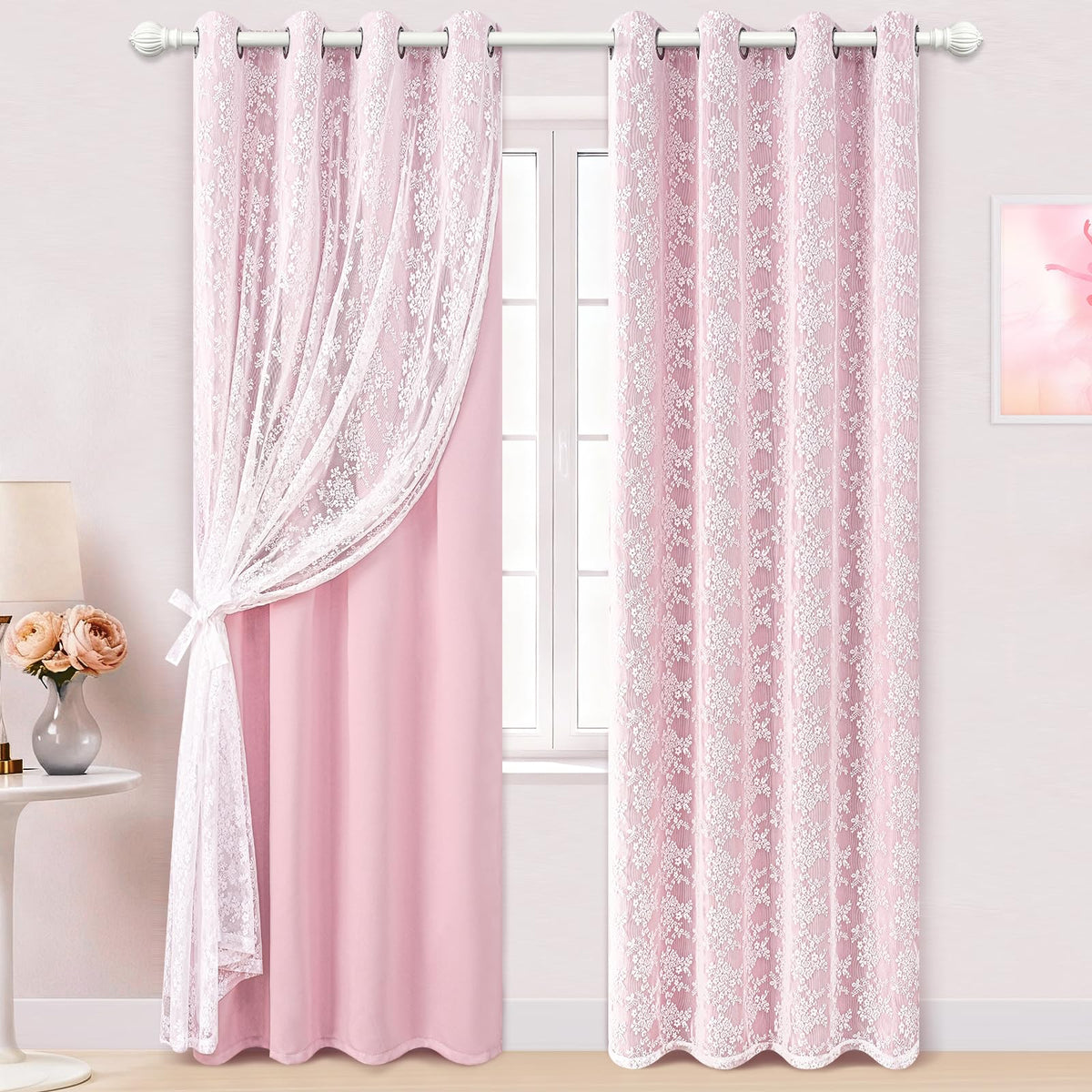 Yinhua front view of pink double-layer panels showing full decorative effect and privacy