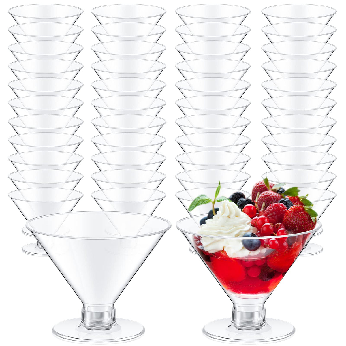 Yinkin clear martini glasses front packaging showing 100-piece set benefit