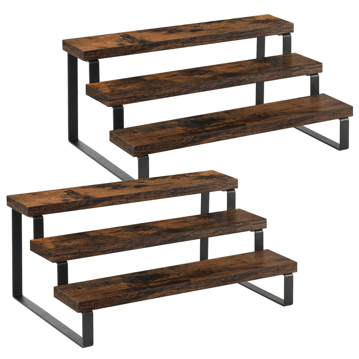 YINMIT front view of two-pack risers showing organized bottles and rustic appeal