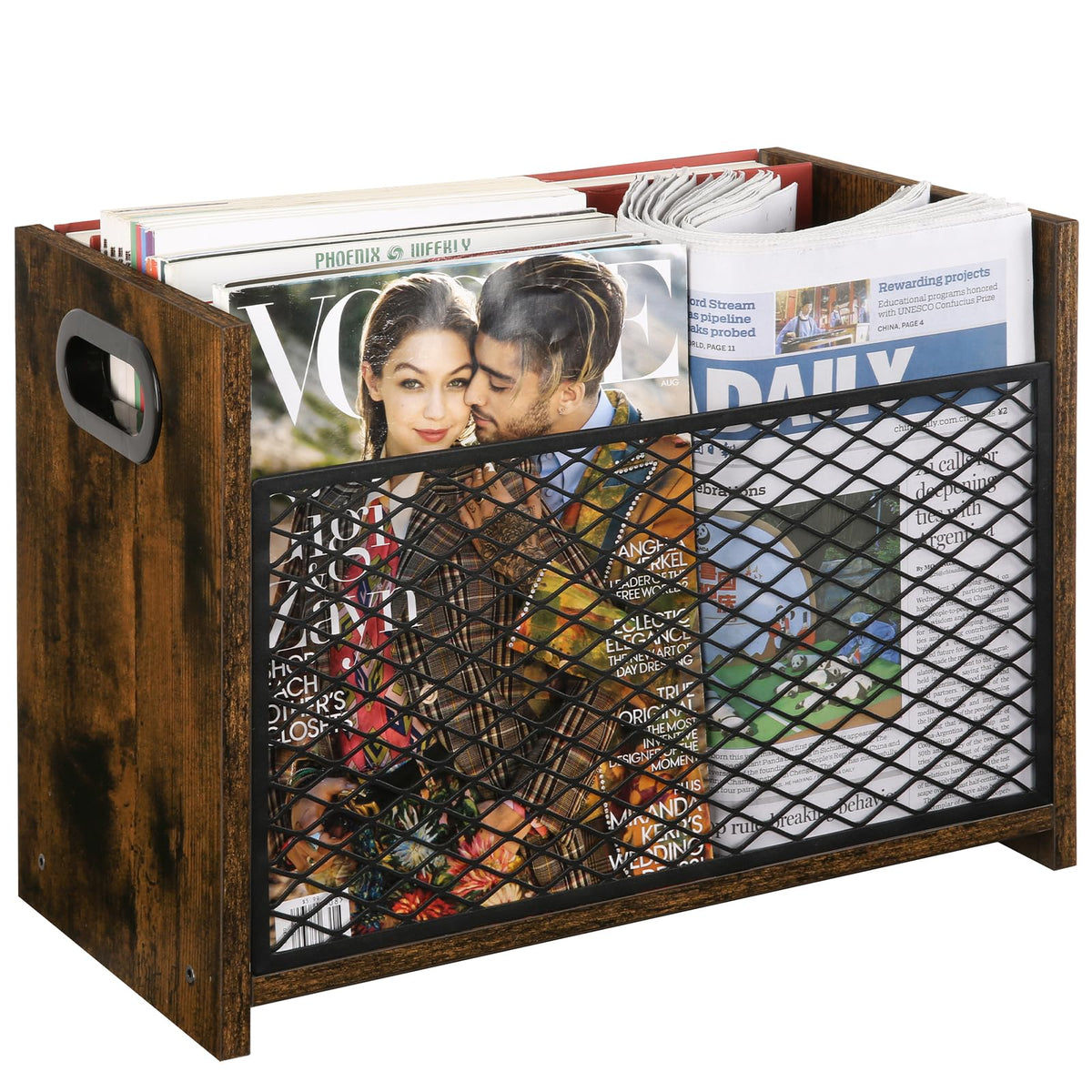 YINMIT front view of magazine holder showing neat vertical storage benefit