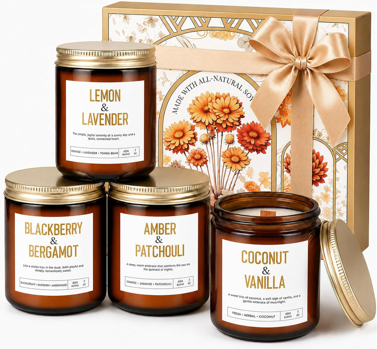 Yinuo Candle four-pack front packaging showing neat gift-ready presentation and variety