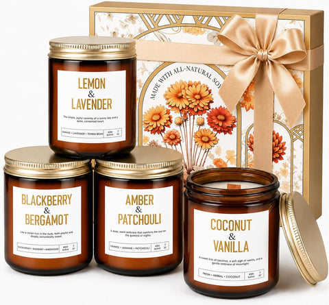 Yinuo Candle four-pack front packaging showing neat gift-ready presentation and variety