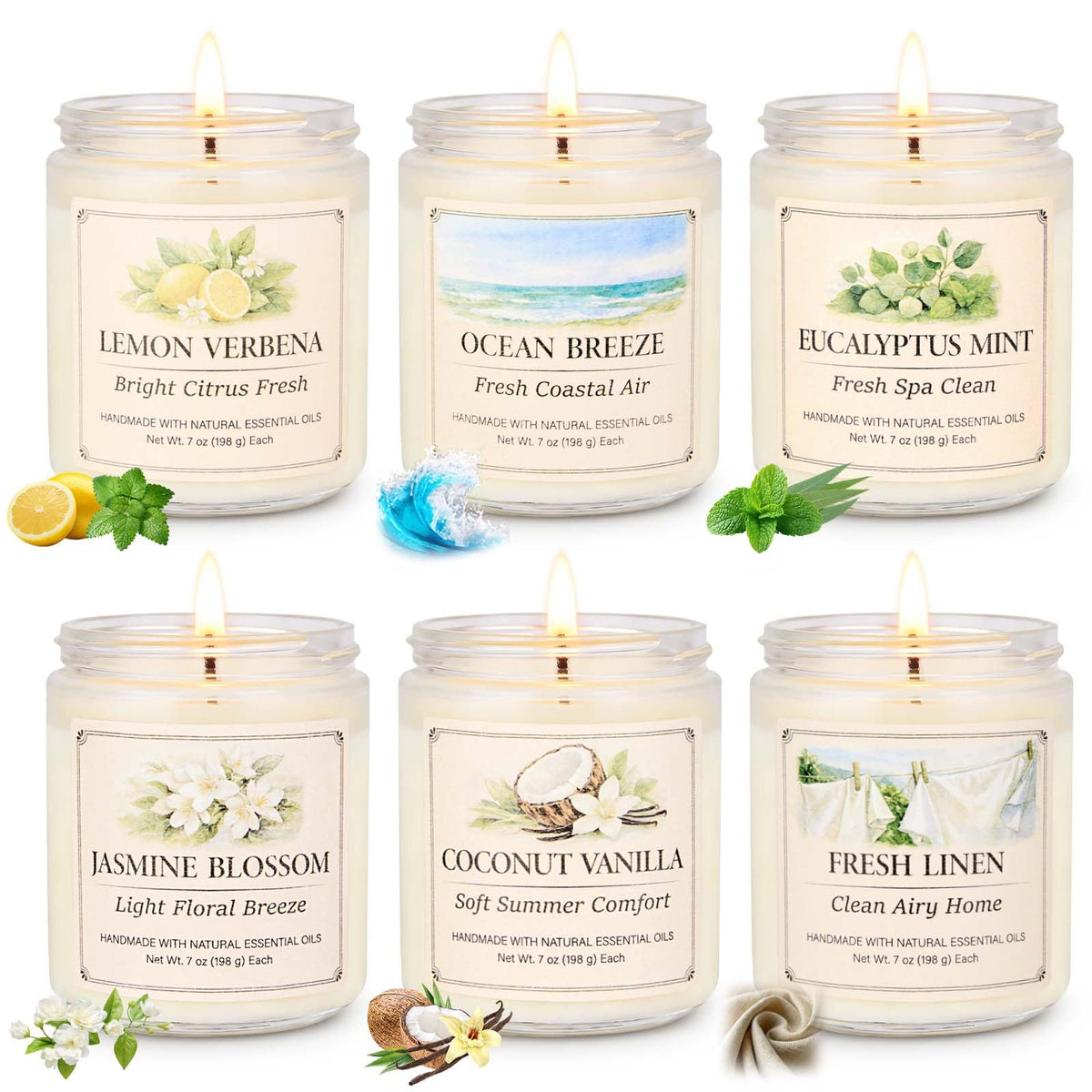 YINUO LIGHT front packaging showing six scented candles and gift presentation