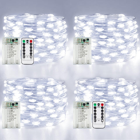 YIQU front packaging showing four cool white strands and remotes for easy setup