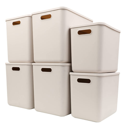 Yishyfier front view of six lidded bins showing space-saving benefit