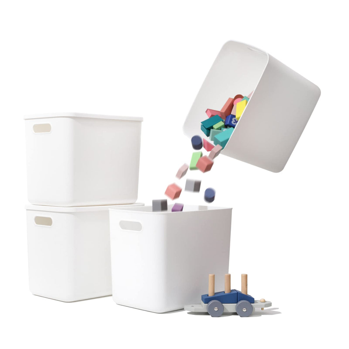 Yishyfier white storage bins 4-pack front view showing tidy stacked organizers