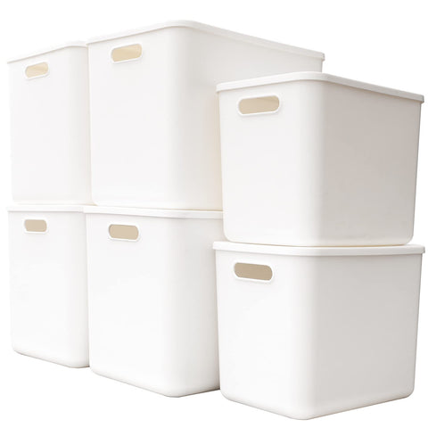Yishyfier front view of 6-pack storage bins showing neat stacking and space savings