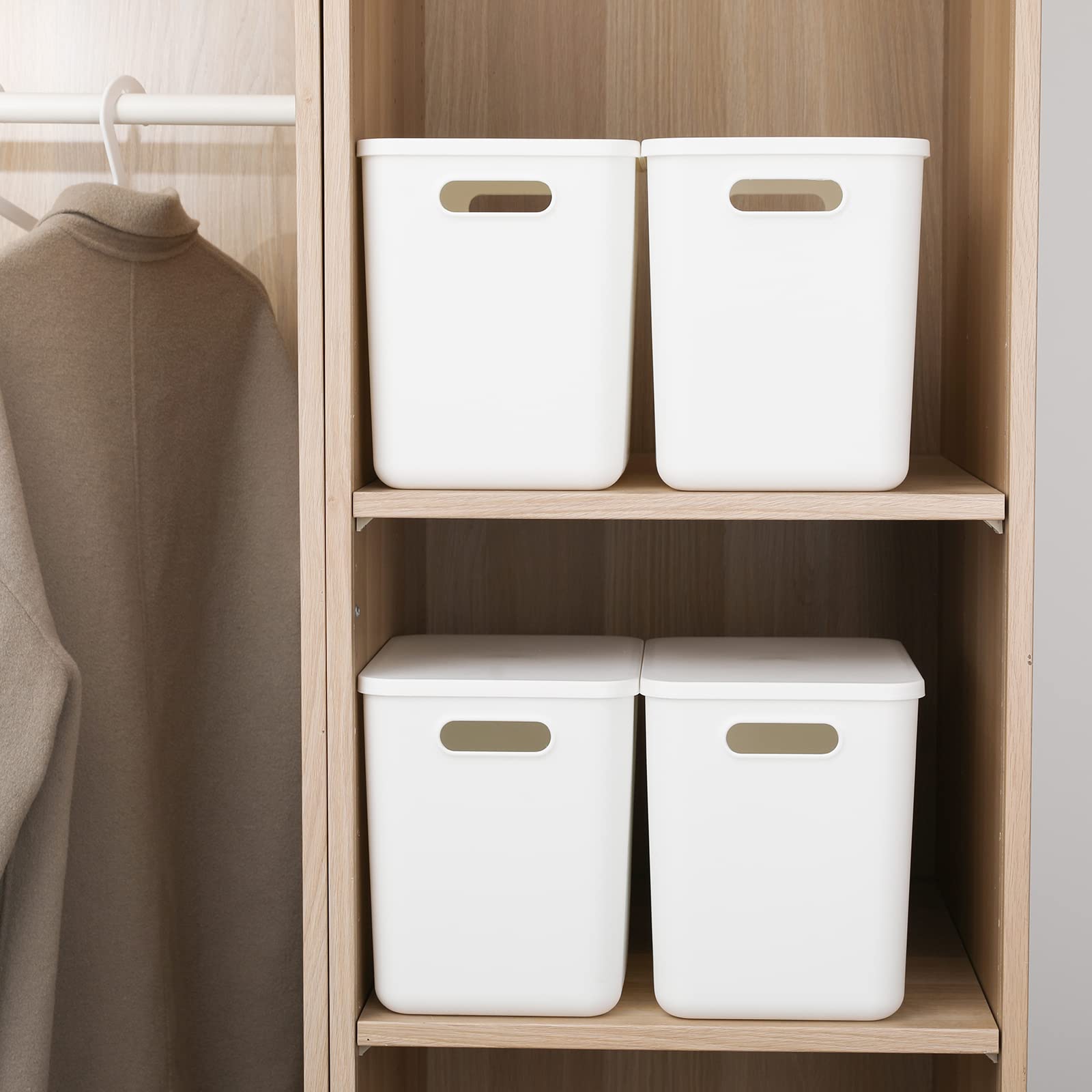 Yishyfier bins in a shelf organizing pantry and office supplies neatly